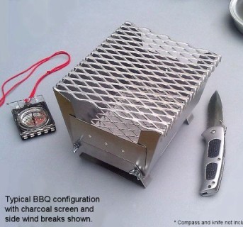 Portable camp stove. Sterno and BBQ. Extremely lightweight. Great for hiking, camping, or picnics.